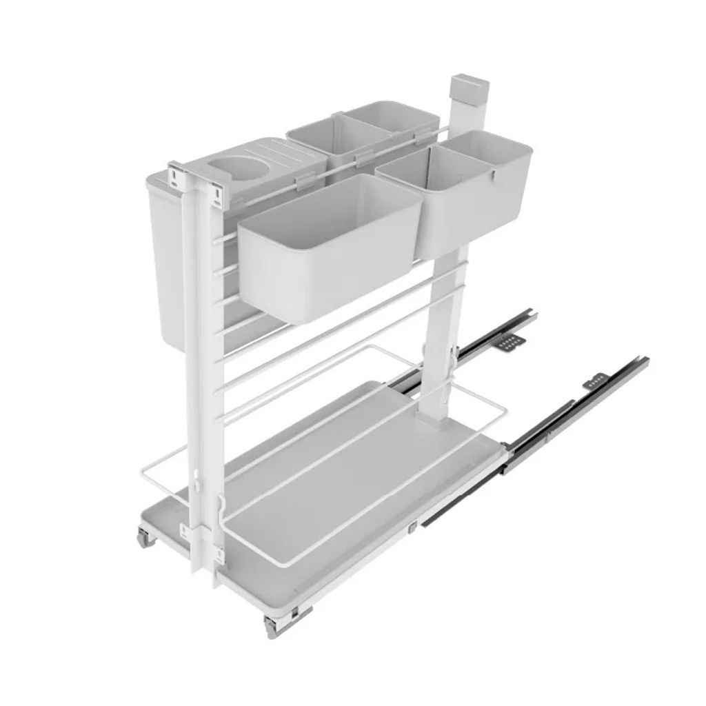Porta-utensilios con guías de extracción total, cierre amortiguador y anclaje al fondo del mueble en blanco y gris orione - Imagen 2